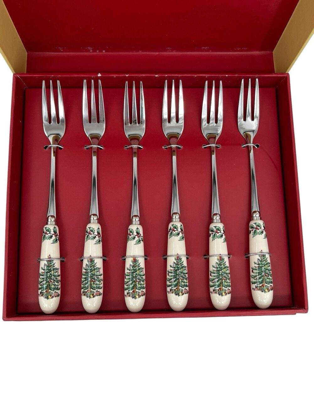 Spode Christmas Tree Pastry Forks & Dessert Spoons Boxed
